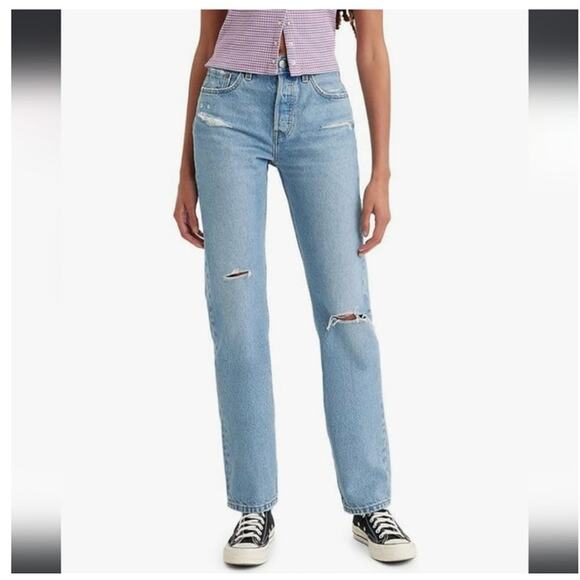 Levi's 501 Button Fly Distressed Straight Leg Jeans - Picture 1 of 9